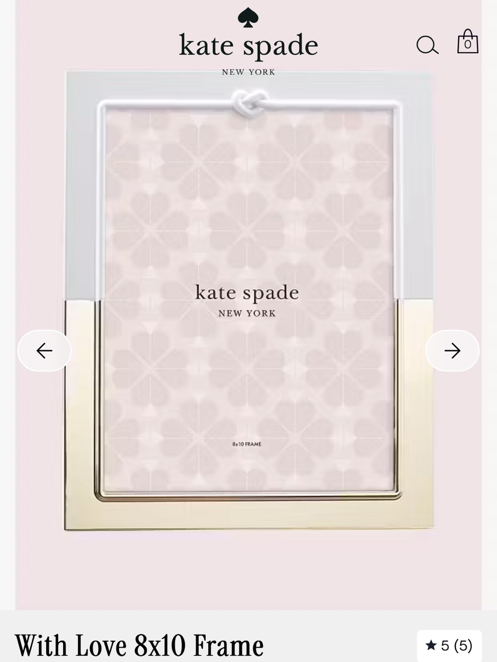 Kate spade with love 8x10 gold and white picture frame